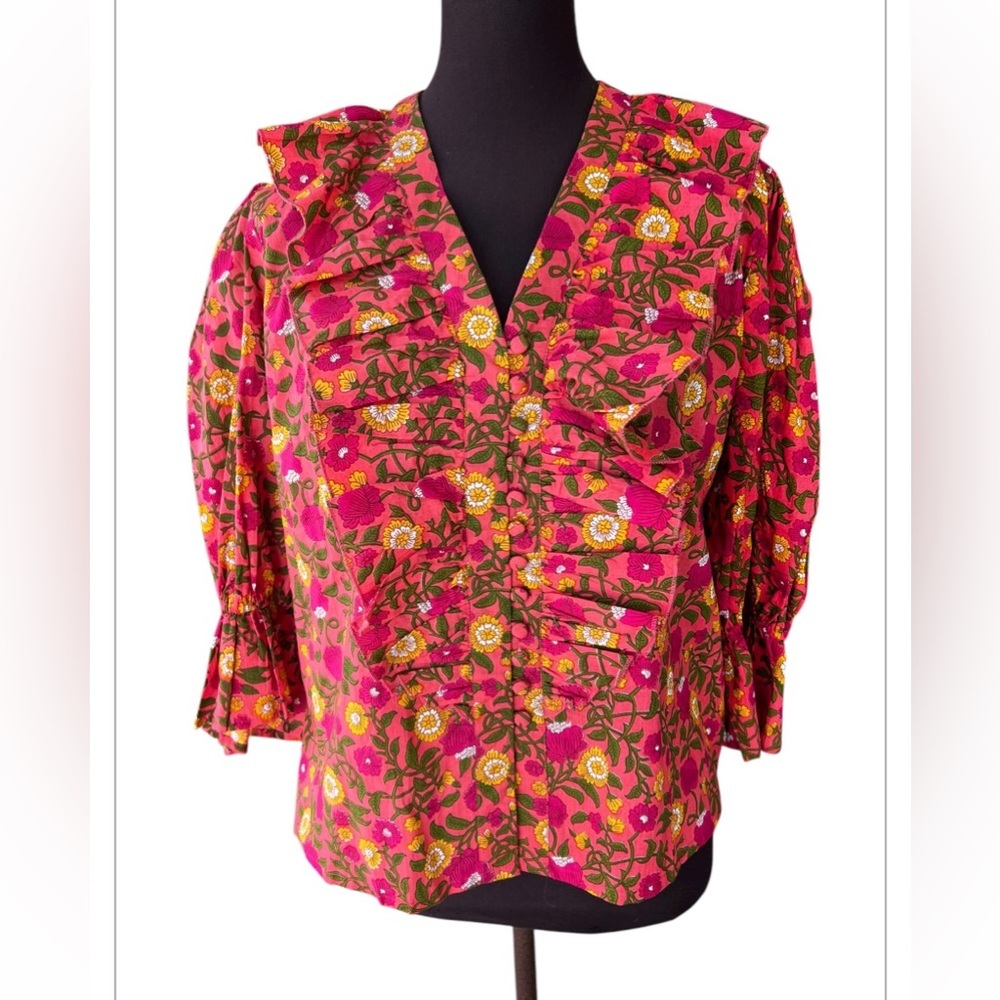 Anthropologie Mille Floral Ruffle Blouse